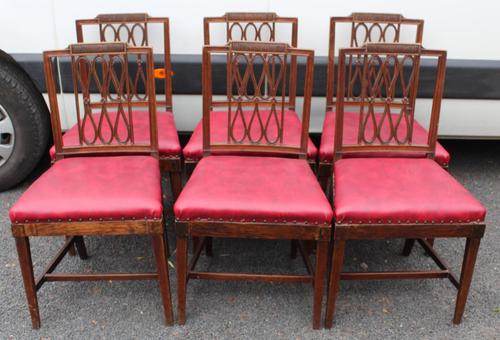 1800's Set 6 Mahogany Dining Chairs with Red Upholstery (1 of 3)