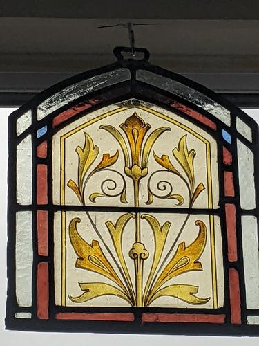 Victorian Compact Stained Glass Panel Featuring Hand Painted Acanthus (1 of 3) Victorian Compact Stained Glass Panel Featuring Hand Painted Acanthus (1 of 3)