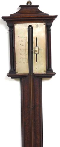 Victorian Mahogany Stick Barometer Silver Dial Rare Pagoda Top (1 of 4)