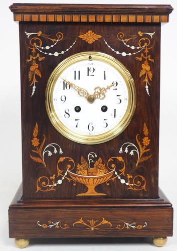 Incredible Rosewood Cased Mantel Clock with Multi Wood & Mother of Pearl Inlay 8-day Striking Clock (1 of 12)