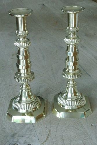 Fine Pair of Scottish Marriage Candlesticks 11inch Through Pushers c.1890 (1 of 6) Fine Pair of Scottish Marriage Candlesticks 11inch Through Pushers c.1890 (1 of 6)