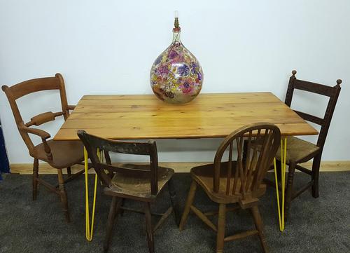 1960/70s Hairpin Legged Table With Later Pitch Pine Top (1 of 6) 1960/70s Hairpin Legged Table With Later Pitch Pine Top (1 of 6)