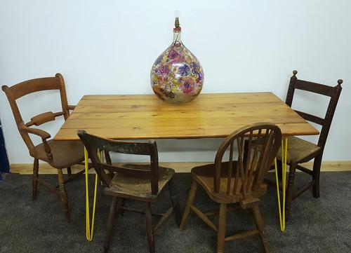 1960/70s Hairpin Legged Table With Later Pitch Pine Top (1 of 6)