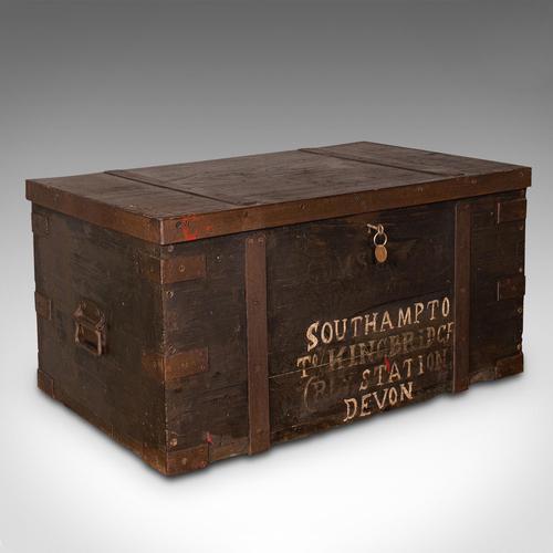 Antique Steamer Trunk, English, Pine, Iron, Carriage Chest, Victorian c.1860 (1 of 12)