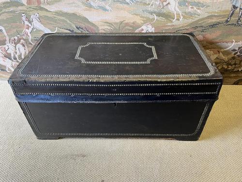 19th Century Black Leather Camphor Wood Traveling Trunk with Brass Decoration (1 of 5)