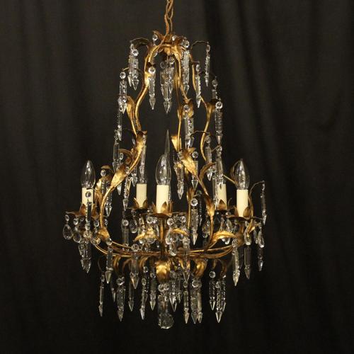 Italian Gilded Florentine 5 Light Cage Chandelier (1 of 10)