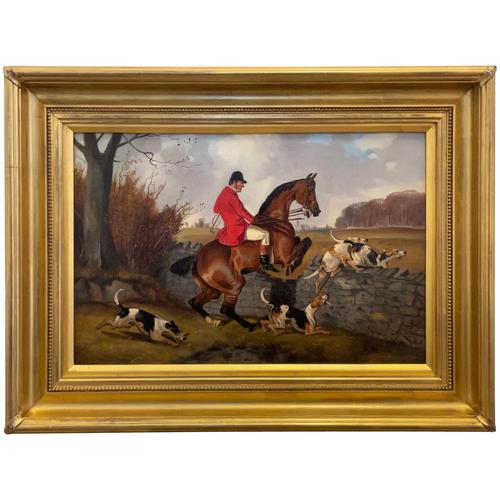 Victorian Sporting Oil Painting "Taking A Fence" Horse  & Rider With Scent Foxhounds Hunting By John Alfred Wheeler (1 of 59)