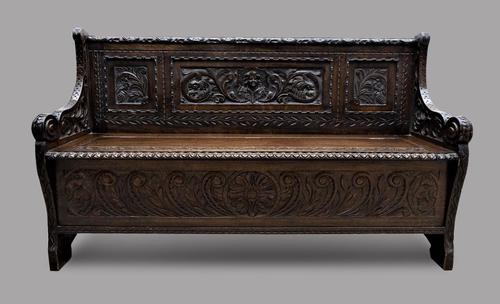 Victorian Carved Oak Monks Bench / Settle (1 of 5)