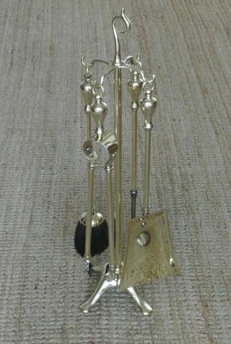 Tall Edwardian 5 Piece on Stand Brass Companion Set  Fire-irons Reg Number for 1906 (1 of 10)