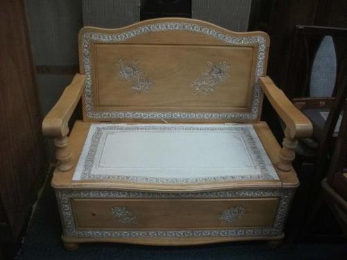 Painted Carved Bench with Under Storage (1 of 2) Painted Carved Bench with Under Storage (1 of 2)
