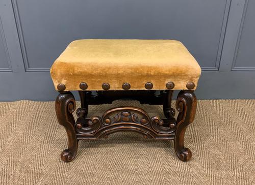 Carolean Style Upholstered Walnut Stool (1 of 6)