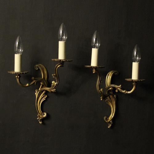 French Pair Of Gilded Twin Arm Wall Lights Oka04080 (1 of 10) French Pair Of Gilded Twin Arm Wall Lights Oka04080 (1 of 10)