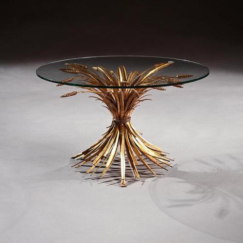 Mid 20th Century Gilt Metal Wheat Sheaf Table With Glass Top (1 of 7)