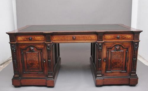 Large & Impressive 19th Century Walnut Pedestal Partners Desk (1 of 16)