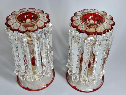 Magnificent Pair of Mid 19th Century Candle Lustres 'Possibly Baccarat' Gilded & Ruby Decoration (1 of 18)