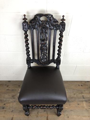 Antique 19th Century Carved Chair with Leather Seat (M-193) (1 of 14)