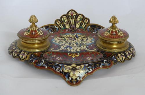 Beautiful French 19th century champleve enamel desk set (1 of 6) Beautiful French 19th century champleve enamel desk set (1 of 6)