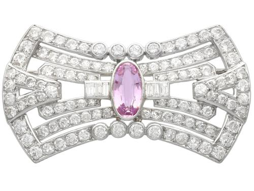 3.08ct Pink Topaz & 7.02ct Diamond and Platinum Brooch - French c.1925 (1 of 9) 3.08ct Pink Topaz & 7.02ct Diamond and Platinum Brooch - French c.1925 (1 of 9)