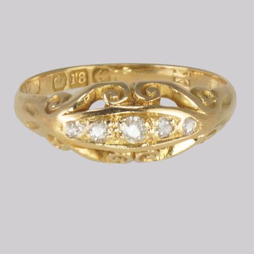 Victorian 18ct Gold Old Cut Diamond Ring Five Stone Antique Engagement Ring (1 of 7)