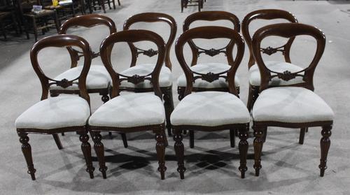 1960s Set 8 Mahogany Balloon Back Dining Chairs in Pale Upholstery (1 of 3)