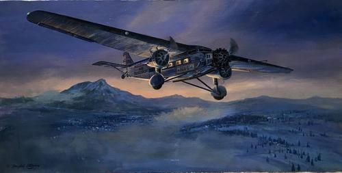 Original oil on canvas 'Night flight' by Douglas Ettridge 1927-2009 (1 of 3) Original oil on canvas 'Night flight' by Douglas Ettridge 1927-2009 (1 of 3)