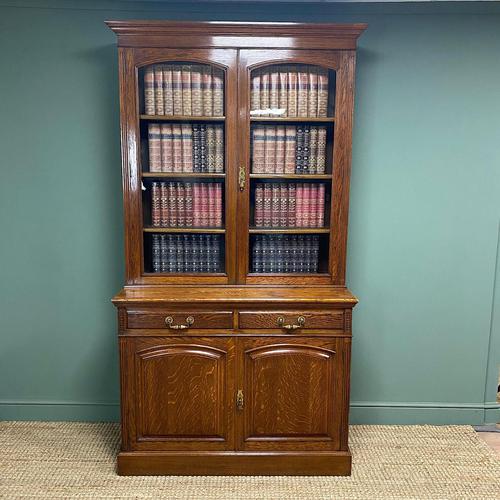 Quality Victorian Oak Antique Glazed Bookcase On Cupboard (1 of 9)