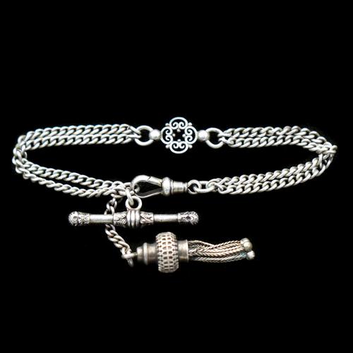 Antique Sterling Silver Albertina Albert Watch Chain Bracelet with Tassel (1 of 11) Antique Sterling Silver Albertina Albert Watch Chain Bracelet with Tassel (1 of 11)
