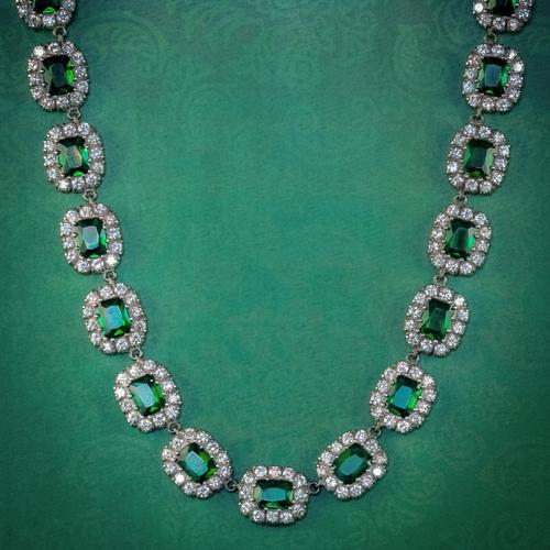 Antique Victorian Green Paste Riviere Necklace Silver c.1900 (1 of 8)