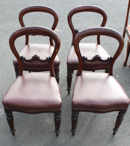 1900's Mahogany Set 4 Balloon Back Dining chairs Leather Seats (1 of 3)