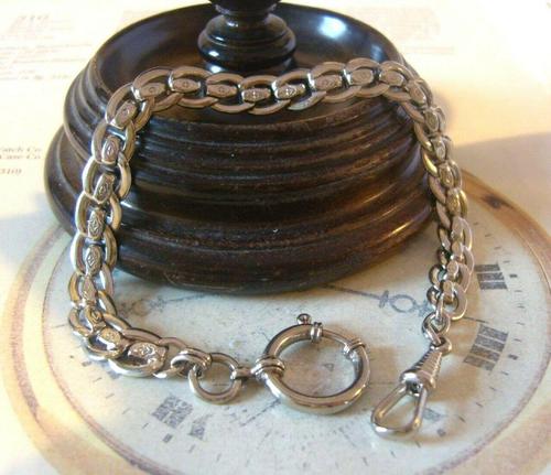 Antique Pocket Watch Chain 1910 Art Nouveau Silver Chrome Graduated Albert Nos (1 of 11) Antique Pocket Watch Chain 1910 Art Nouveau Silver Chrome Graduated Albert Nos (1 of 11)