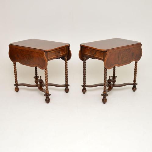 Pair of Antique Burr Walnut Drop Leaf Side Tables (1 of 12)