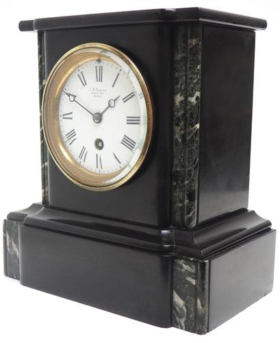 Antique French Slate & Marble 8 Day Mantel Clock J W Benson (1 of 8)