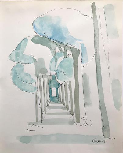 Original watercolour 'a tree lined avenue, tuscany' by Toby Horne Shepherd 1909-1993. Signed and framed. (1 of 1) Original watercolour 'a tree lined avenue, tuscany' by Toby Horne Shepherd 1909-1993. Signed and framed. (1 of 1)