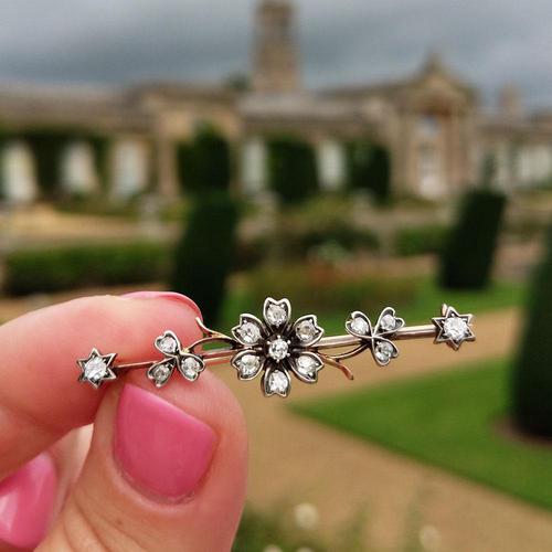 Victorian Diamond Floral Star Bar Brooch in 9ct Gold and Silver (1 of 7) Victorian Diamond Floral Star Bar Brooch in 9ct Gold and Silver (1 of 7)
