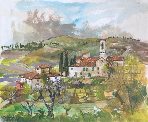 Original Gouache Painting 'Near St. Donato, in Collina Italy' By Barbara Lady Brassey 1911-2010 Signed & Inscribed (1 of 2) Original Gouache Painting 'Near St. Donato, in Collina Italy' By Barbara Lady Brassey 1911-2010 Signed & Inscribed (1 of 2)