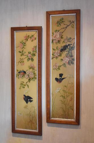 Pair of Oil Paintings of Finches in Blossom (1 of 12)