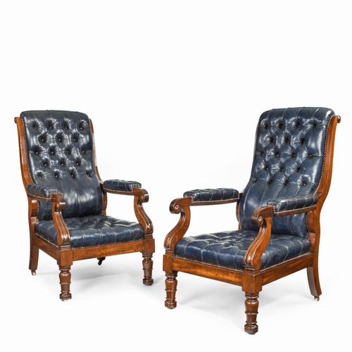 Pair of William IV Mahogany & Leather Upholstered Armchairs (1 of 11)