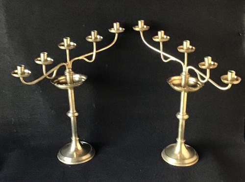 Pair of Arts and Crafts Brass Five Branch Altar Candelabra (1 of 8) Pair of Arts and Crafts Brass Five Branch Altar Candelabra (1 of 8)