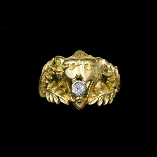 Antique Diamond Lions Head and Laurel Leaf 18ct 18K Yellow Gold Ring (1 of 9) Antique Diamond Lions Head and Laurel Leaf 18ct 18K Yellow Gold Ring (1 of 9)