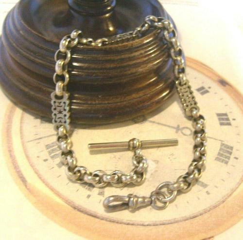 Antique Pocket Watch Chain 1890s Victorian Large Silver Nickel Fancy Link Albert (1 of 12)