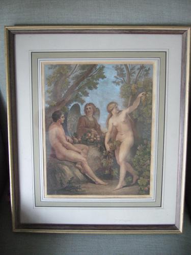 Bartolozzi RA after Thomas Stothard RA: late 18th/early 19th century stipple engraving of Adam and Eve with Archangel Raphael, illustrating Milton's Paradise Lost (1 of 7)