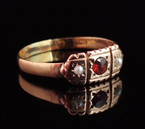 Victorian Garnet & Pearl Ring, 9ct Gold (1 of 13)