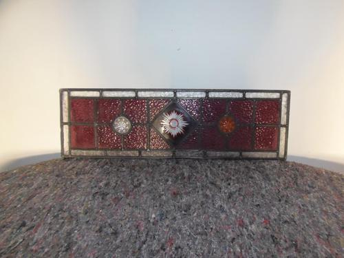 Arts & Crafts Ruby Coloured Glass Decorative Panel (1 of 8)