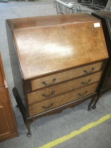 Three Drawer Burr Walnut Bureau (1 of 4)