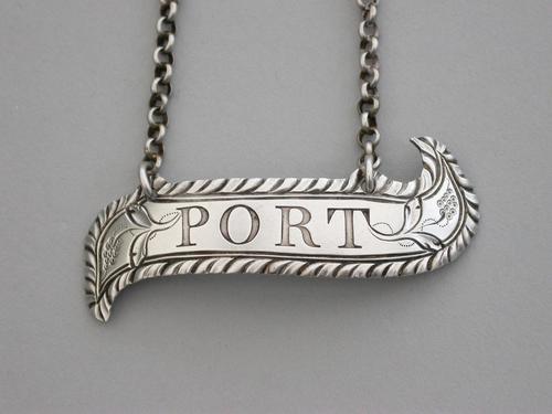 George III Silver Scroll Wine Label Port (1 of 6) George III Silver Scroll Wine Label Port (1 of 6)