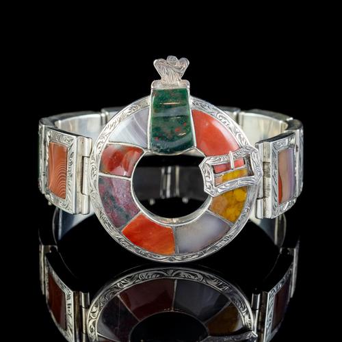 Antique Victorian Scottish Agate Buckle Bracelet Silver c.1860 (1 of 6)