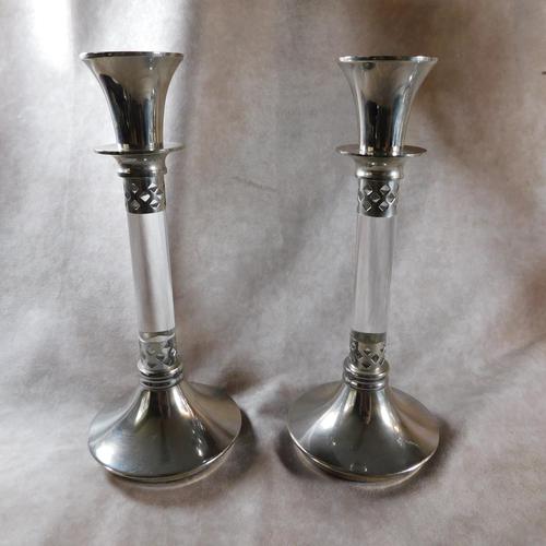 Pair of Silver Plate & Glass Candlesticks (1 of 7)