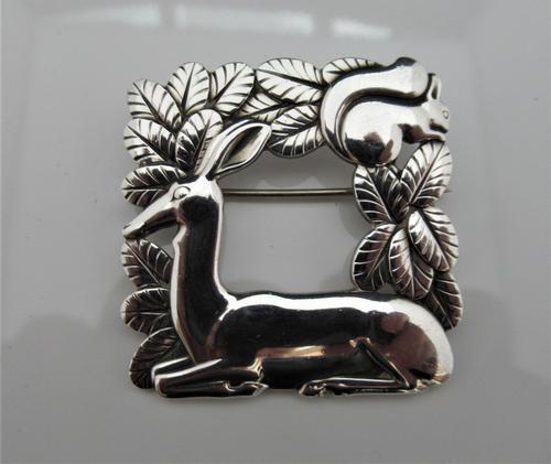 Georg Jensen/Arno Malinowski Silver Deer & Squirrel Brooch (1 of 7)