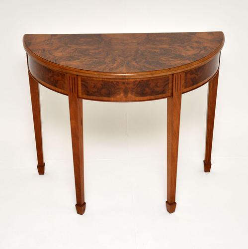 Antique Burr Walnut Demi Lune Console Table (1 of 8)