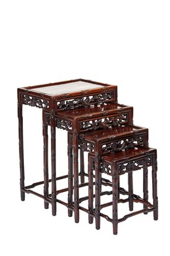 Chinese Hardwood Carved Quartetto Nest of Tables c.1900 (1 of 7)